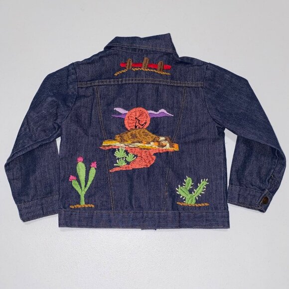 Vtg Twister Kids Denim Jacket Size 5 Embroidered Blue Native American Desert